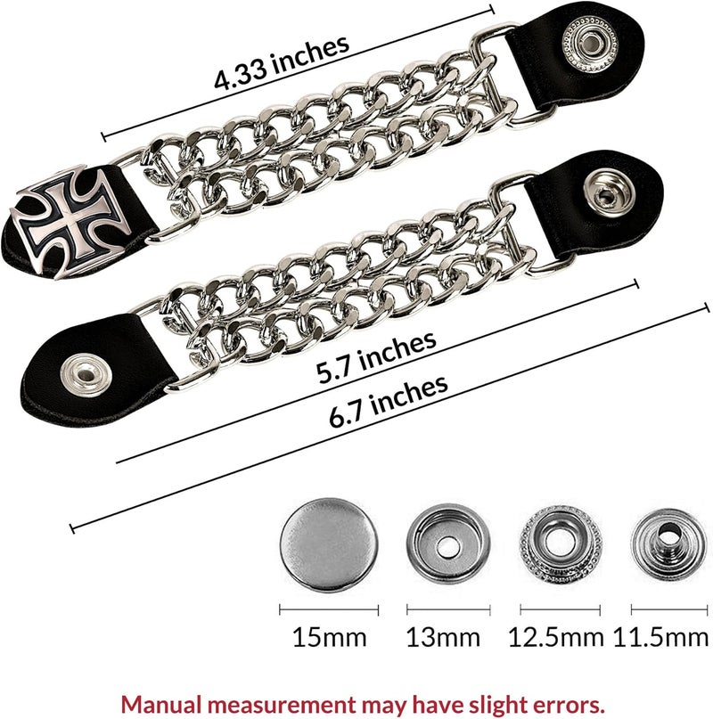 Mirthcos Motorcycle Vest Extenders for Men & Women - 4 PCS Leather Vest Extensions for Biker - Durable Double Chrome Chains - Image 3